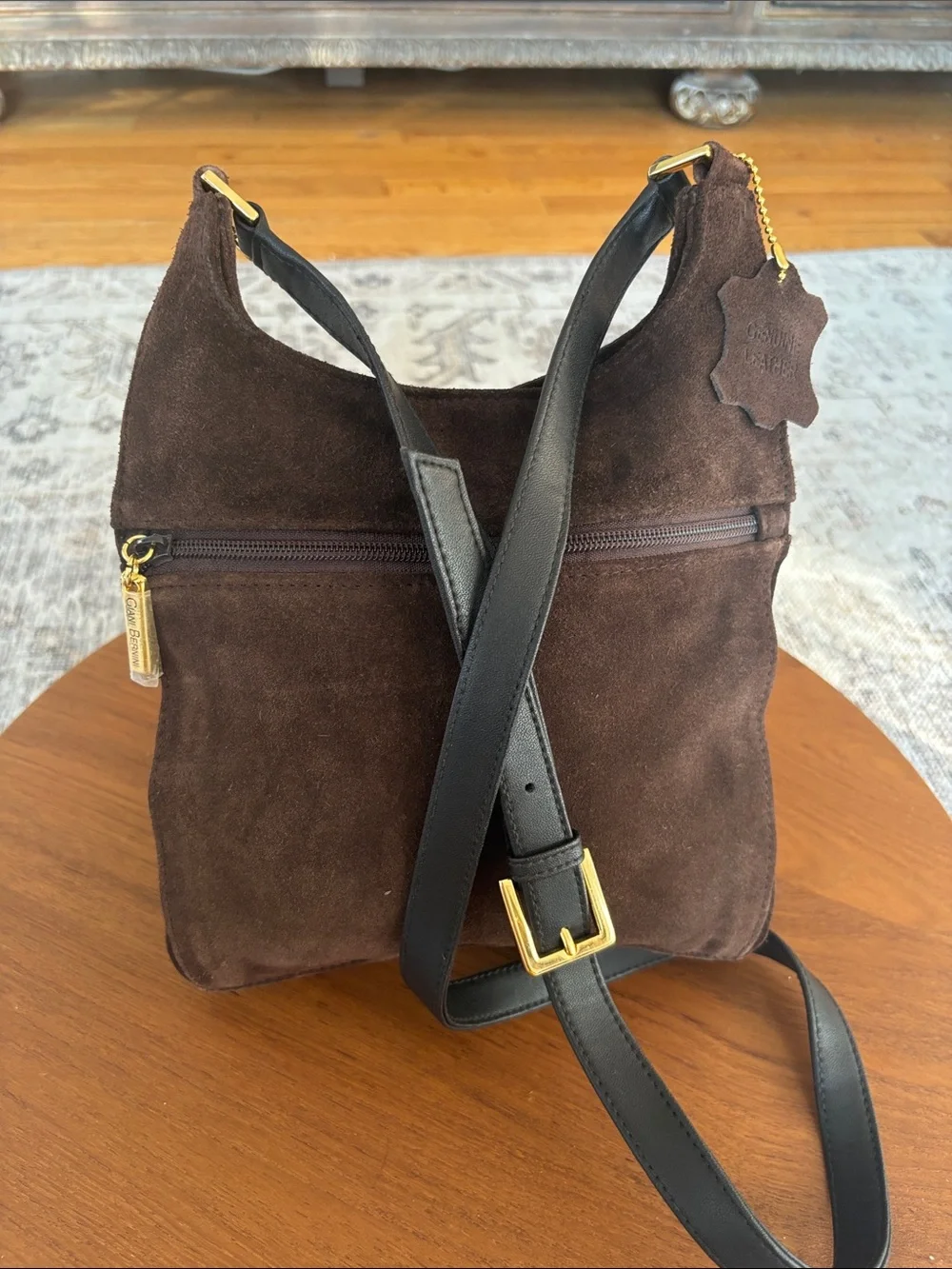 Gianni Bernini  Suede Messenger Bag with Black Strap